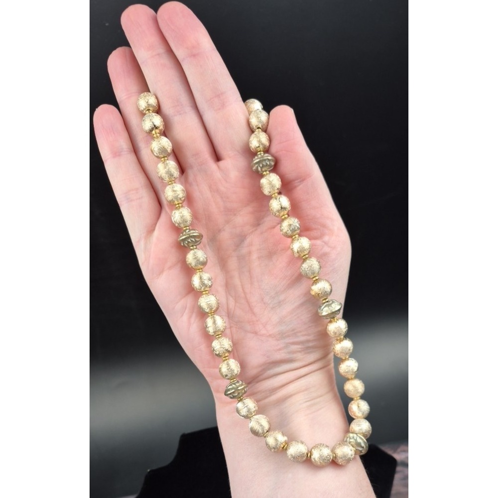 Vtg Alabaster Crackle Lucite Bead Necklace 17" Gold Signed Lobster Clasp
